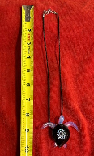 Beautiful Hand Blown Glass Purple & Black Sea Turtle Necklace - Picture 8 of 8
