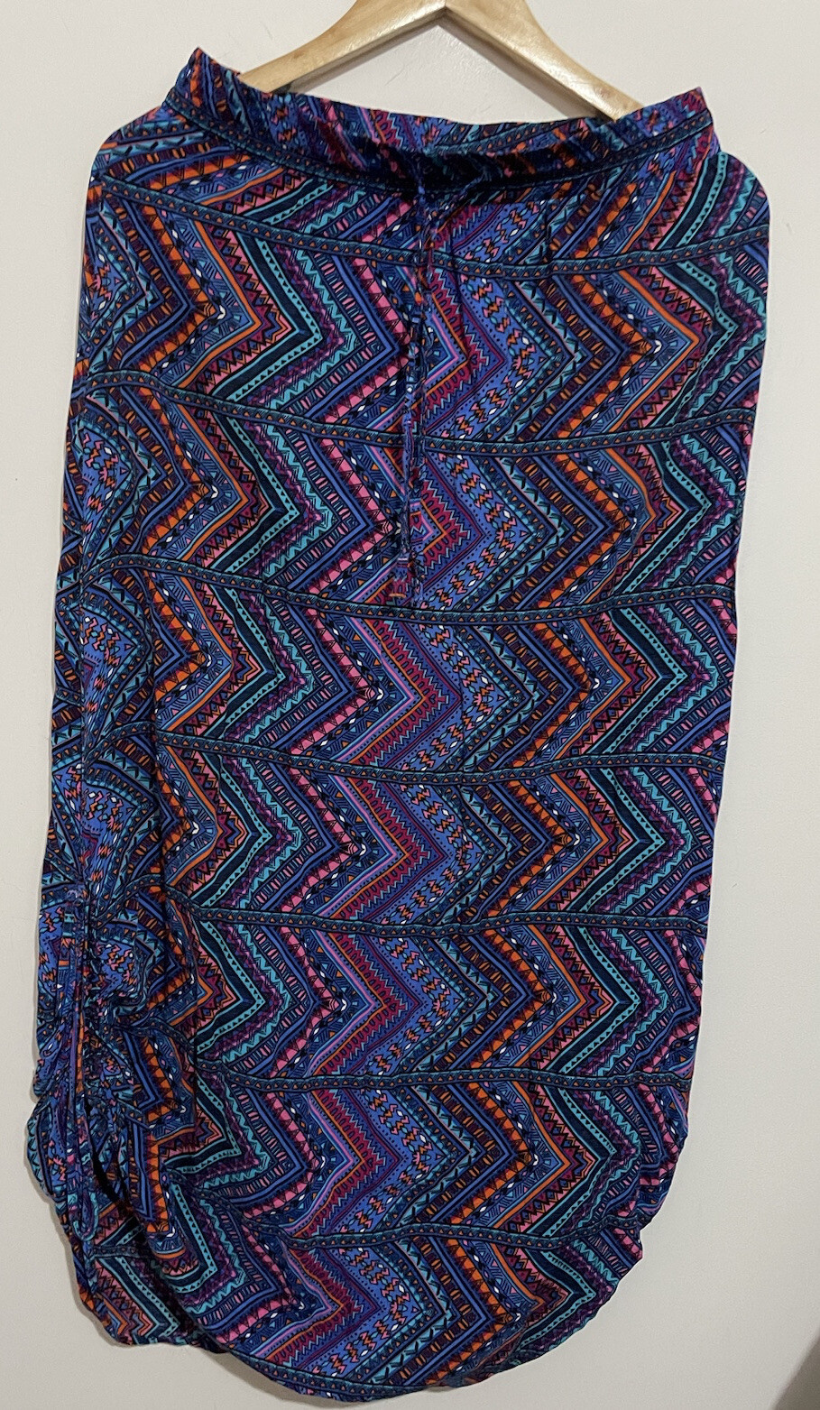 Tulips Maxi Skirt Women’s Blue Red Geometric Print Drawstring Tie Round Hem Size S-image