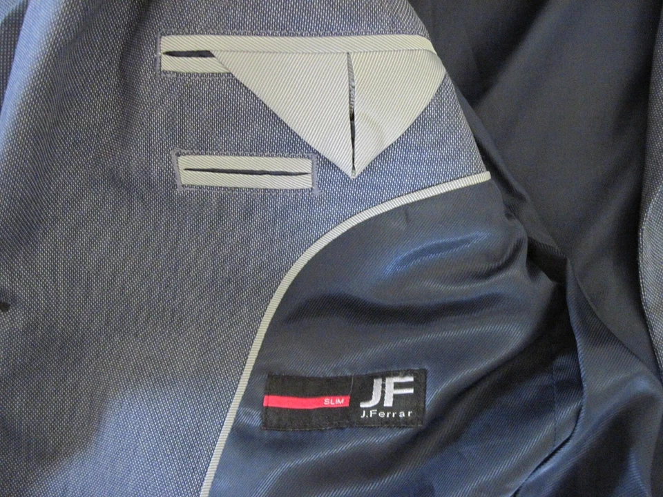 JAY FERRAR-Men's 38R Slim Fit Sport Coat-Blue-Double Vent-Spandex-Notch Labels - Image 3 of 4