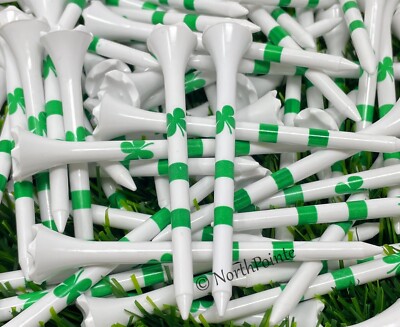 Golf Tees 3 ¼  ~ Four Leaf Clover/Shamrock  - 100 Plastic Golf Tees in Bulk