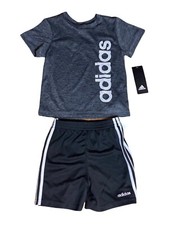 Adidas 2pc Boys Babies Shorts Shirt Matching Set Black Gray 24 M NWT 40