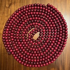 Guirnalda de árbol de Navidad de colección arándano rojo cuentas de madera casa de campo 2 hilos 18 pies