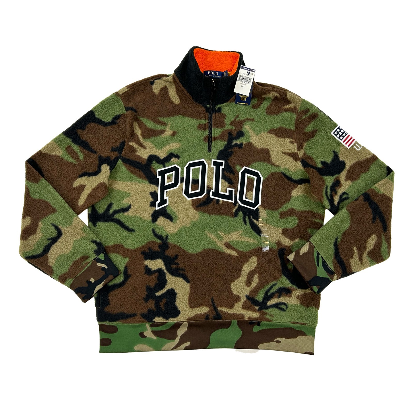 Пуловер Polo Ralph Lauren на молнии 12 Флисовый камуфляж с нашивкой США - Размер Большой 25890₽