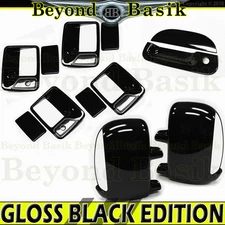 1999-07 Ford F250-F550 Crew GLOSS BLACK Door Handle COVERS+Mirrors+Tailgate wKH