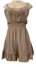 Mine Women’s Embroidered Lace taupe Ruffles Sundress Adjustable Straps Size M