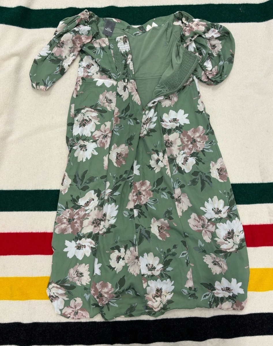 Abercrombie & Fitch Camille Puff Sleeve Midi Dress Green Floral XL New |  eBay