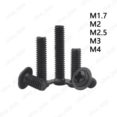  Schwarz Stahl Linsenkopfschrauben mit Bund und Kreuzschlitz M1.7 M2.5 M3 M4