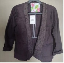 NWT Free People Gray Linen/Cotton Lace Collar Blazer Coat Jacket