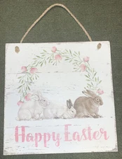 Quill to Paper By Sixtrees HAPPY EASTER Distressed Wood Signs Bunny Home Decor