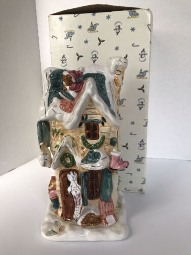 Bocal à biscuits Noël dans un village pavé ange maison jouets ornement 1 jour livraison - Photo 1/11