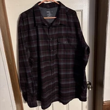 Swiss Tech Flannel Shirt Mens 3x Maroon Gray Black Plaid Button Up Long Sleeve