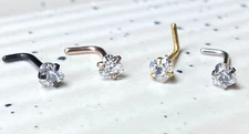 1pc L-Bend Nose Ring Prong Set Clear Heart Gem Ion Plated 316L Surgical Steel