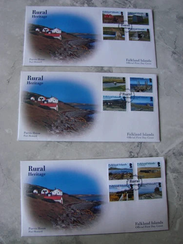 (V3173) FALKLAND ISLANDS 2022 RURAL HERITAGE DEFINITIVE SET ON 3 FDC's