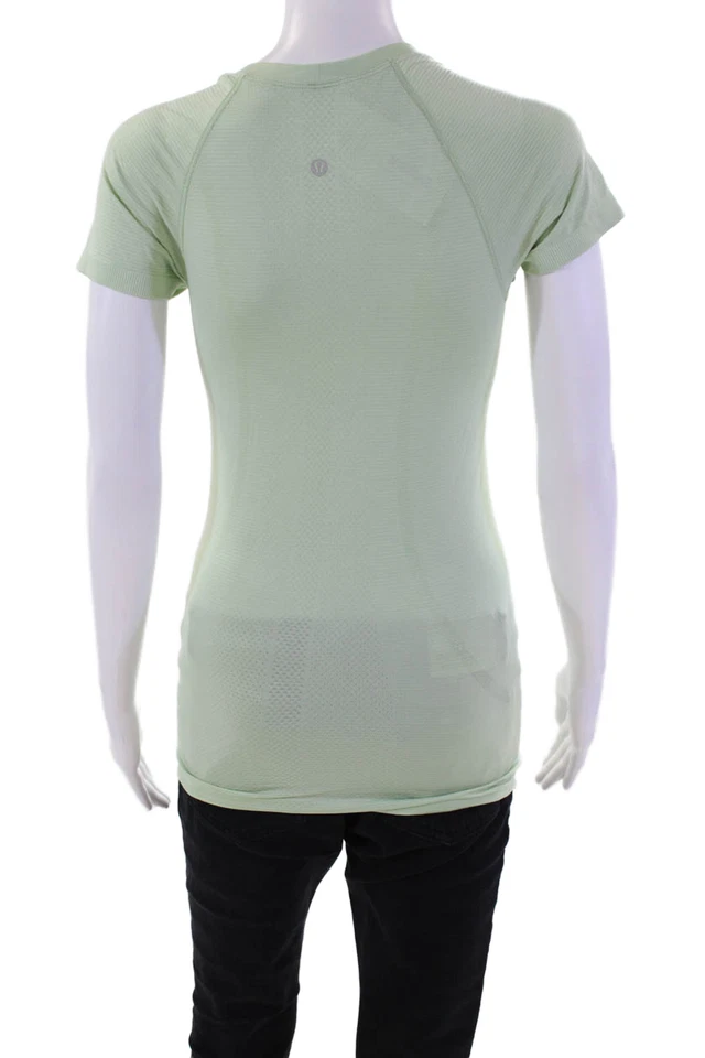 Top Lululemon Mujer Algodón Manga Corta Cuello Redondo Rayas Verde Talla S Foto 3 de 4