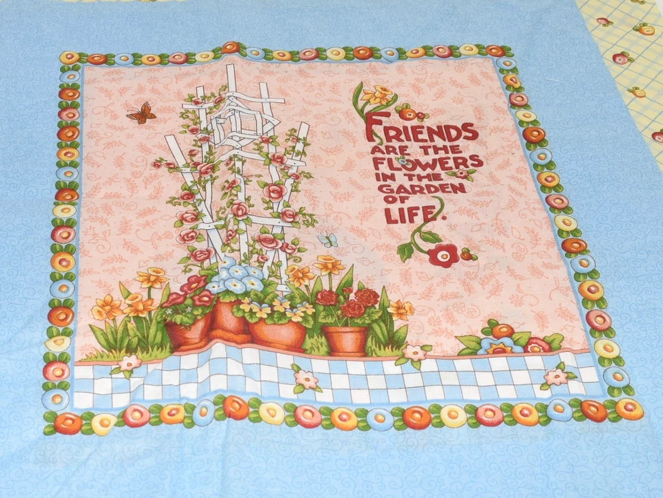 Vtg  Mary Engelbreit 2 Panel Friends are the Flowers Garden of Life Fabric 44x18 - Image 4 of 4