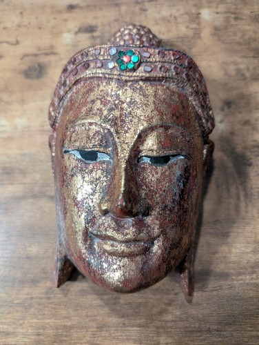 Carved Gilded Wooden Buddha Wall Hanging Unique Buddhist Buddhism Decor