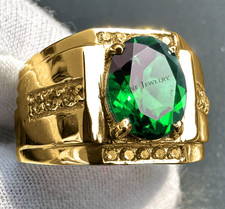 Green Emerald Gemstone Ring For Men's With 925 Sterling Silver Engagement Ring