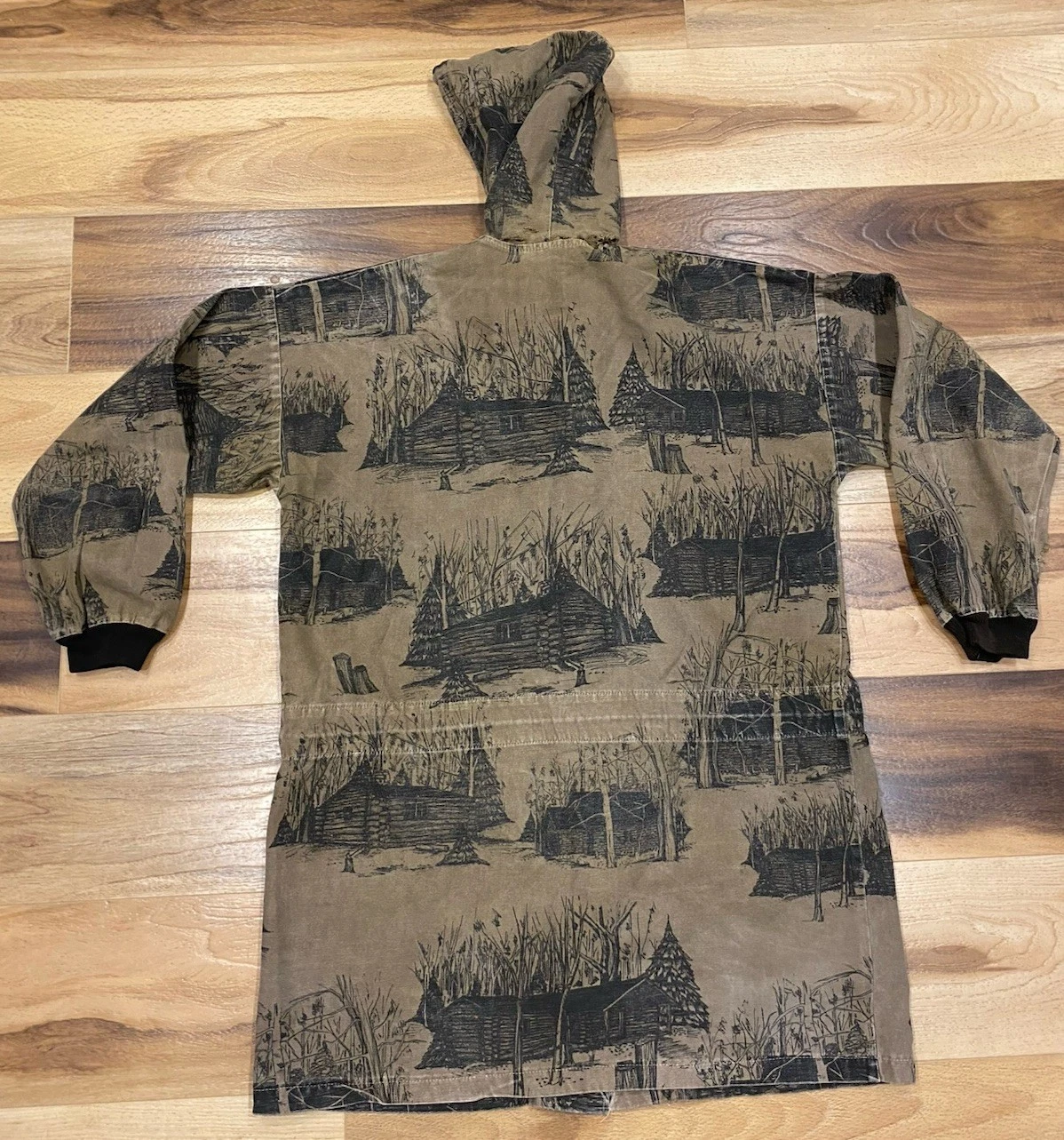 Vintage Michigan Rag Co Cabin Forest Print Hooded Canvas Jacket Distressed Rare - product detail image 7