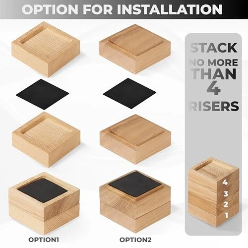 Elevadores de cama, elevadores de muebles (juego de 8 alturas 1") pueden ser cuadrados de color natural Foto 4 de 4