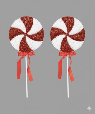 New Set 2 Hobby Lobby 26  Glitter Peppermint Lollipop Picks Candy Cane Lane