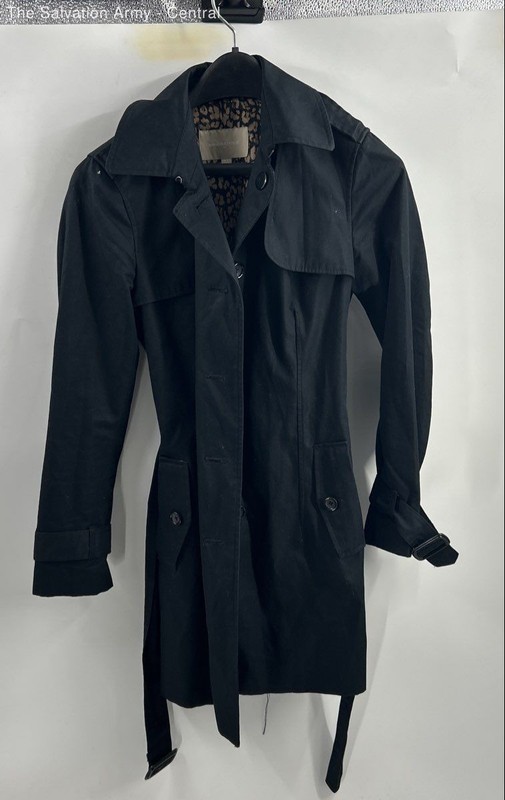 Banana Republic Womens Black Long Sleeve Button Front Belted Trench Coat Size XS