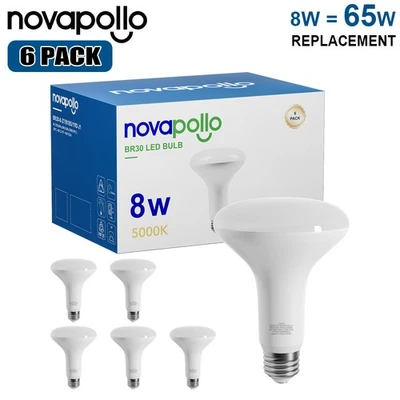 NOVAPOLLO 6 PACK BR30 LED Light Bulbs Dimmable Indoor Flood Light 5000K Daylight White