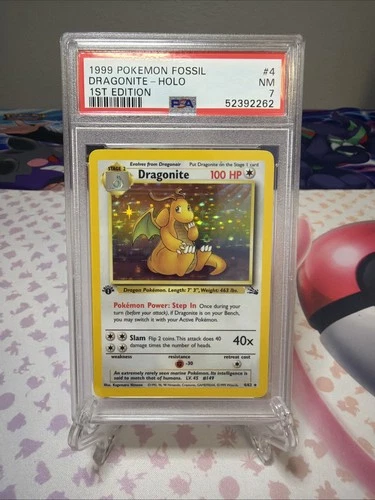 1999 POKEMON FOSSIL 1ST ED #4 DRAGONITE-HOLO PSA 7