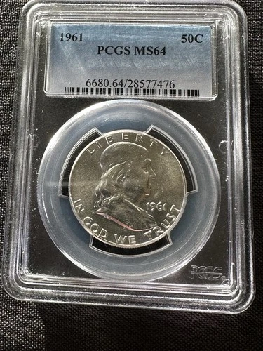 1961 Benjamin Franklin Silver Half Dollar PCGS MS64 - 90% Silver - Fresh Luster