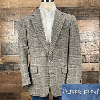 Vintage Sport Coat Suit Jacket Mens 40R Brown Check Plaid Camel Hair Wool Blazer