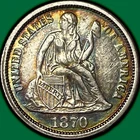 1870 Rainbow Toning Seated Liberty Dime Almost Uncirculated AU Coin #38123
