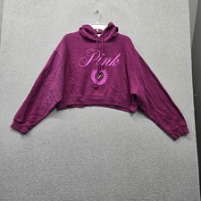 PINK Victoria's Secret Women Hoodie XL Purple Cropped Logo Graphic Print Fleece