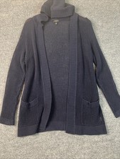 Talbots Petite Meduim Cardigan Navy Blue100% Cotton Open Weave Mesh Knit Pockets