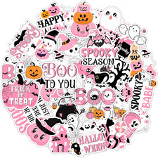 Halloween Party Favors Stickers Pink, 100Pcs Trick or Treat Halloween Ghost Stic