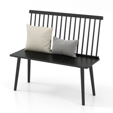 Entryway Bench for 2 Windsor Rubber Wood Dining Bench with Spindle Back Black