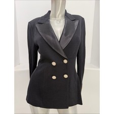 St John Evening By Marie Gray Classic Black Double-Breasted Knit Blazer Size 4