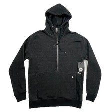 NUEVO CON ETIQUETAS Volcom Drastic Stone Hombres M Negro 1/4 Cremallera Cuello Alto Polar Sudadera con Capucha