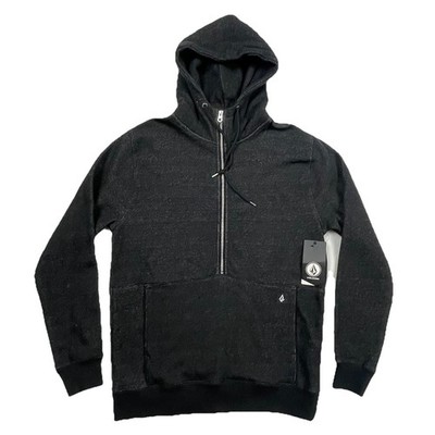 NWT Volcom Drastic Stone Mens M Black 1/4 Zip High Neck Fleece Hoodie Sweatshirt