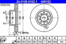2x Bremsscheibe ATE 24.0128-0102.1 für MERCEDES KLASSE W126 C126 260 126 020 300