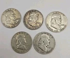 Lot of 5 Franklin Half Dollars - 90% Silver (1951, 1952, 1954, 1958, 1962)