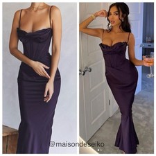 NWT House of CB Maxi Dress Purple Night Shade Satin Charmaine Wedding Guest XS
