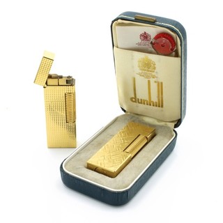 Vintage Dunhill Rollagas Gold Plated Florentine Hobnail Lighters Lot of 2 #X1028