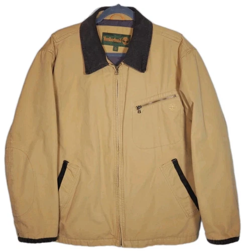 Giacca da campo bomber Timberland tela lavata grano marrone bordo velluto a coste uomo XL