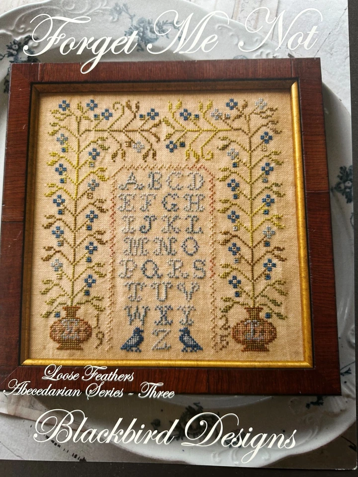 OOP Blackbird Designs Counted Cross Stitch Pattern FORGET ME NOT Loose Feathers - Image 2 of 4