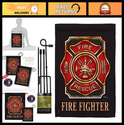 Firefighter Garden Flag Set with Stand - Double-Sided Yard Banner, Hero Support,