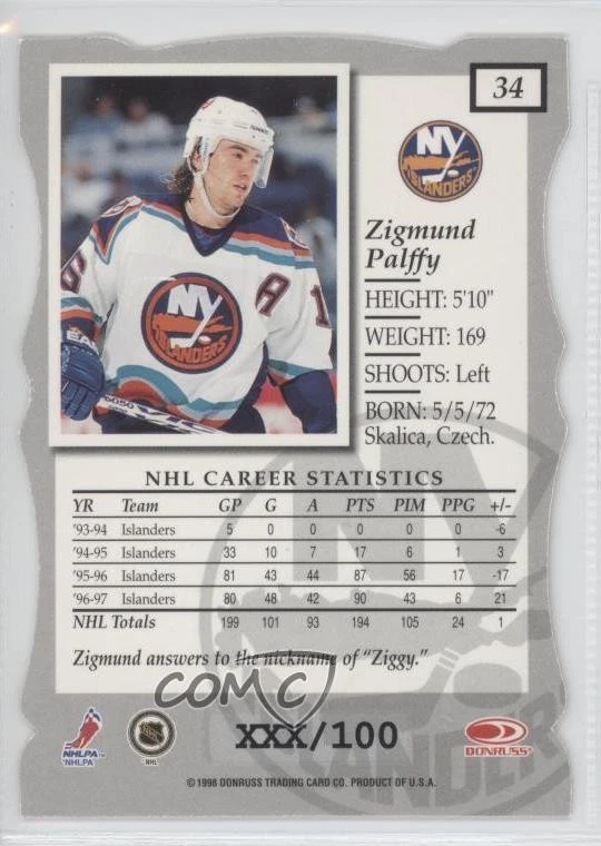1997-98 Donruss Elite Promo Gold Die-Cut Status Ziggy Palffy #34 - Image 2 of 2