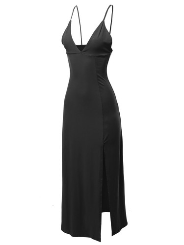 FashionOutfit Women's Solid Sexy Cami Strap Side Split Cocktail Party Maxi Dress - Picture 5 of 20
