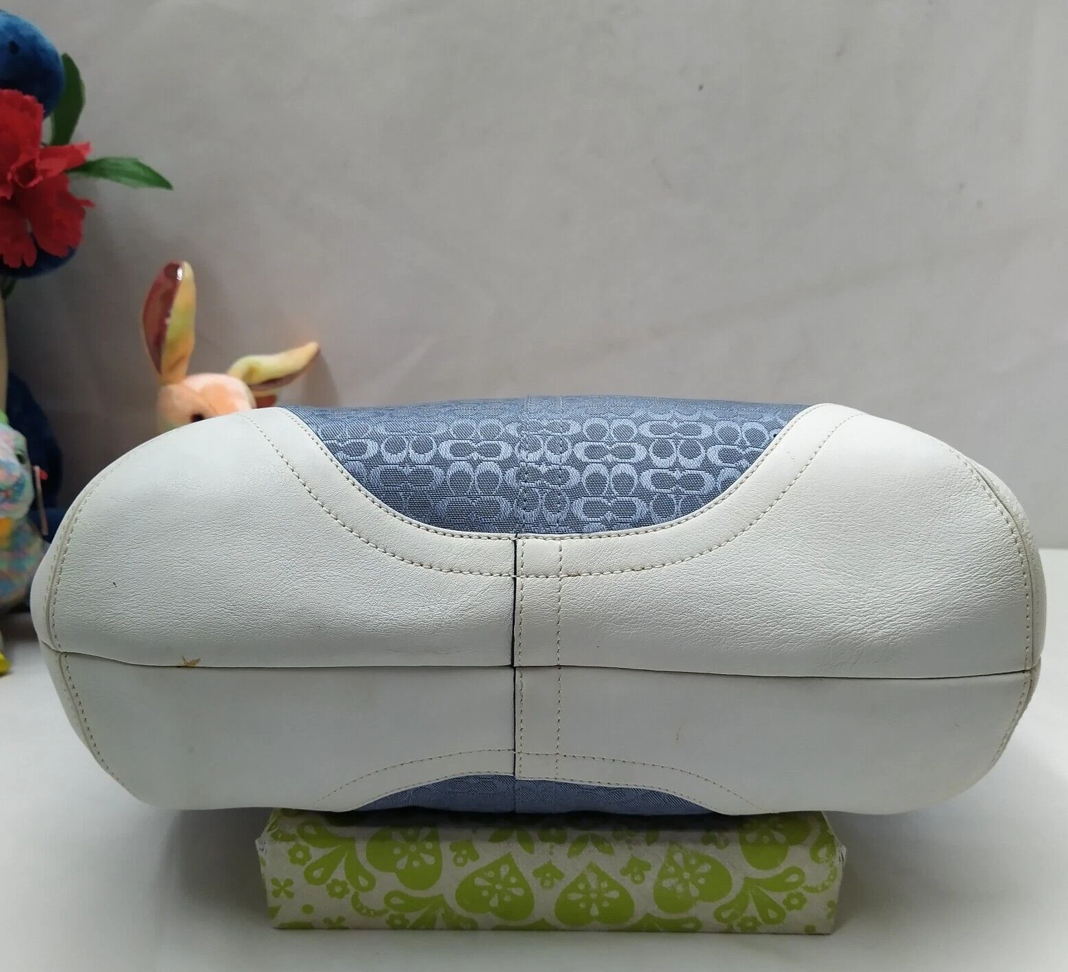 Borsa a tracolla Coach blu tela bianca bordo pelle doppio manico