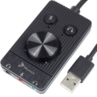 REAGLE Externe USB Soundkarte USB A zu MiniJack TRRS 3.5mm Mikrofon 48kHz 16-Bit