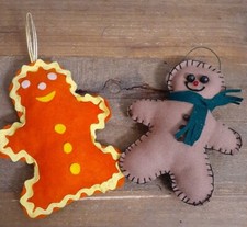 Pair of HANDCRAFTED FELT GINGERBREAD ORNAMENTS 6"x4"