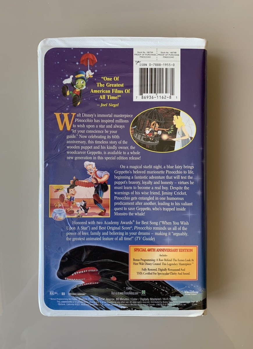 Walt Disney's PINOCCHIO 60th Anniversary Edition VHS #18679 With